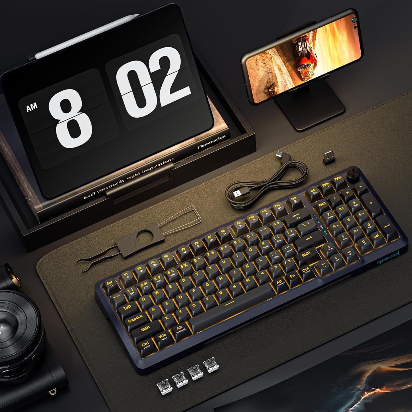 Wireless Mechanical Keyboard, 3 Mode Gasket Mounted RGB Gaming Keyboard with Volume Knob, Pre-Lubed Linear Switches, Mda-Profile, 98 Keys Hot Swappable Creamy Keyboard for Pc/Tablet/Xbox/Ps4